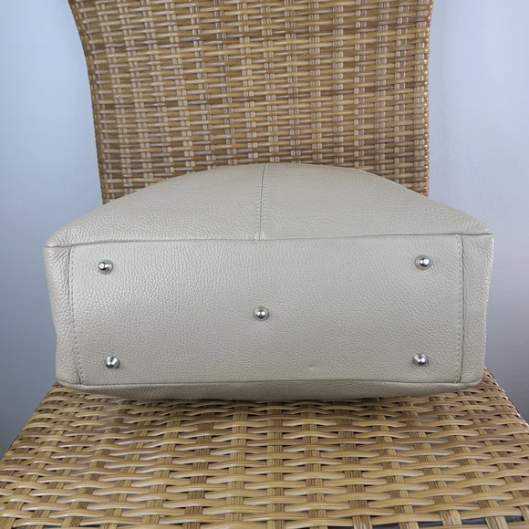 Borse In Pelle Cream Soft Pebbled Leather Shoulder Tote Bag Purse Made In Italy - Picture 10 of 16